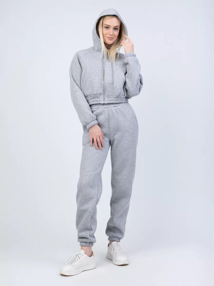 Damen Fleece-Pullover und Jogginghose-Set mit Kängurutasche und elastischem Bund Drune