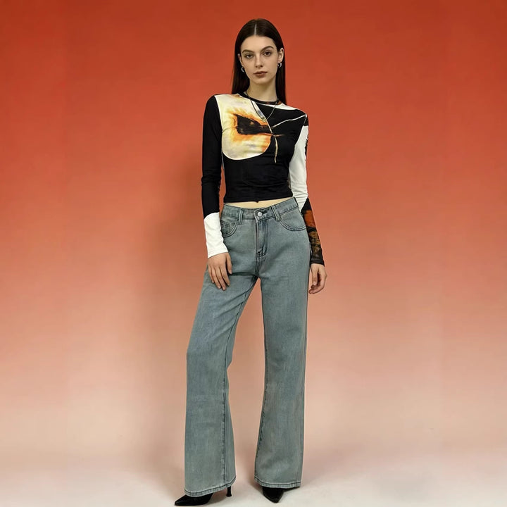 Damen nan hochgeschnittene weich fallende Schlagjeans aus Stretch-Denim mit figurformender Passform Drune