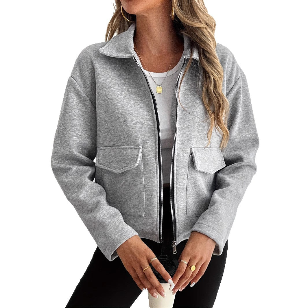 Damen lässige Zip-Jacke mit praktischen Taschen Drune
