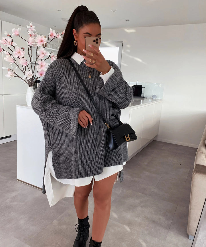 Damen Oversized Strickpullover mit lässigem Schnitt und weit geschnittenen Ärmeln Drune