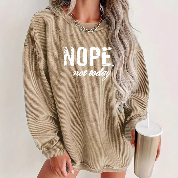 Damen lässiger Oversize Pullover mit Statement-Druck und Rippstruktur Drune