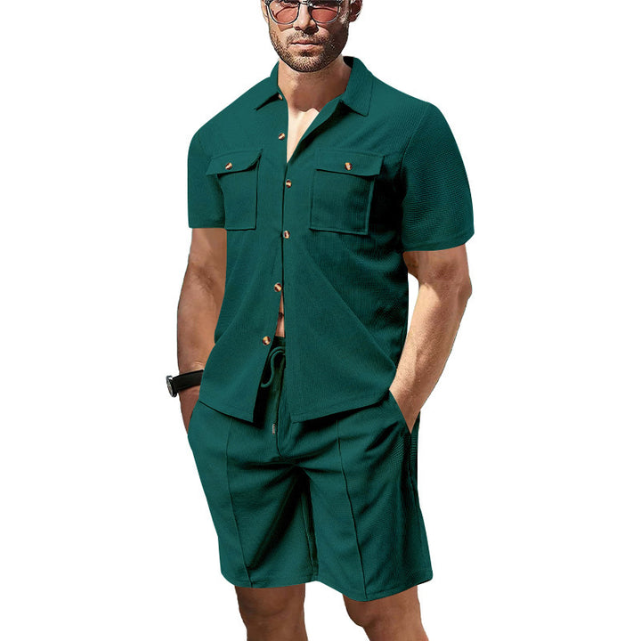 Herren lässiges Kurzarm-Hemd und Shorts-Set mit praktischen Taschen Drune