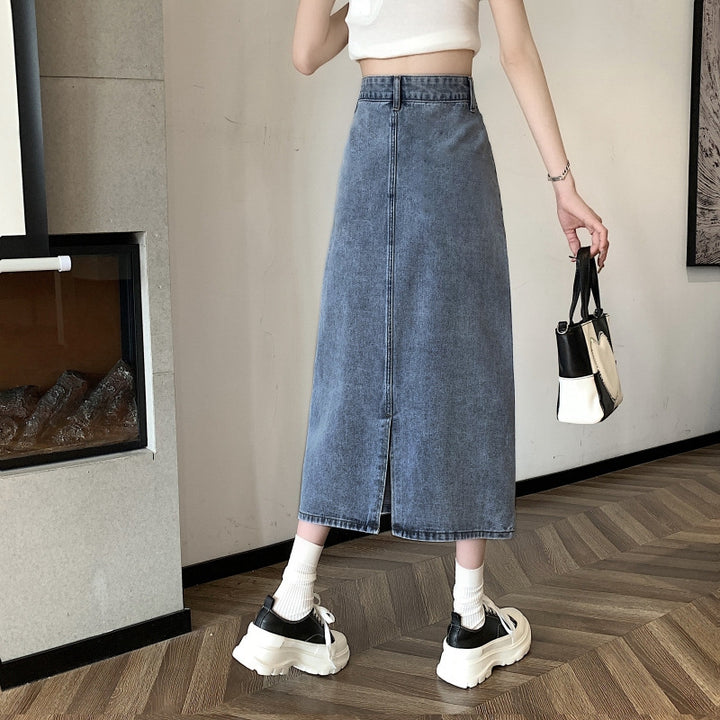 Damen Midi-Denimrock mit vorderem Schlitz Drune