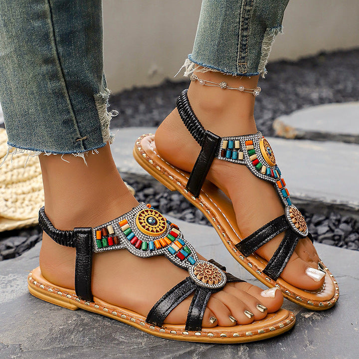 Damen Boho-Inspired Sandalen mit kunstvollen Verzierungen Drune