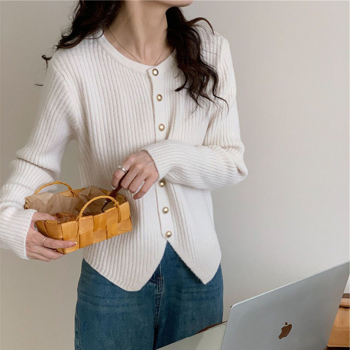 Damen Modische Strickjacke mit dekorativen Knöpfen Drune