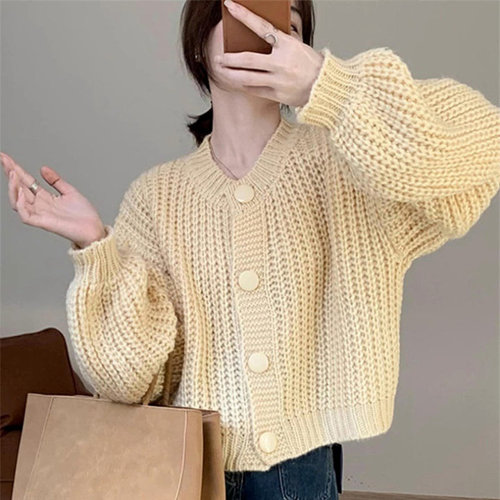 Damen Grobstrickjacke mit großen Knöpfen und lässigem Schnitt Drune