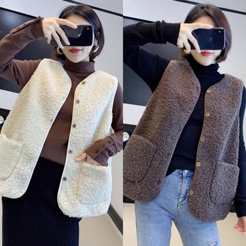 Damen Teddy-Fleeceweste mit praktischen Taschen und Knopfverschluss Drune