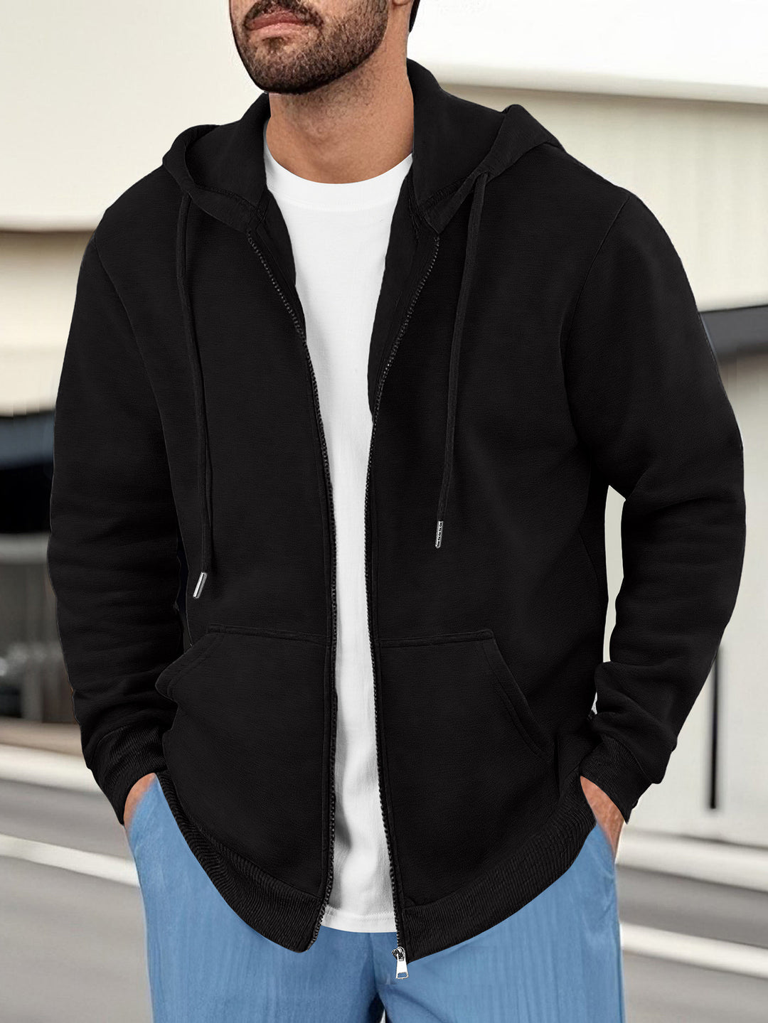 Herren lässige Kapuzenjacke mit atmungsaktivem Sweatstoff und praktischen Taschen Drune