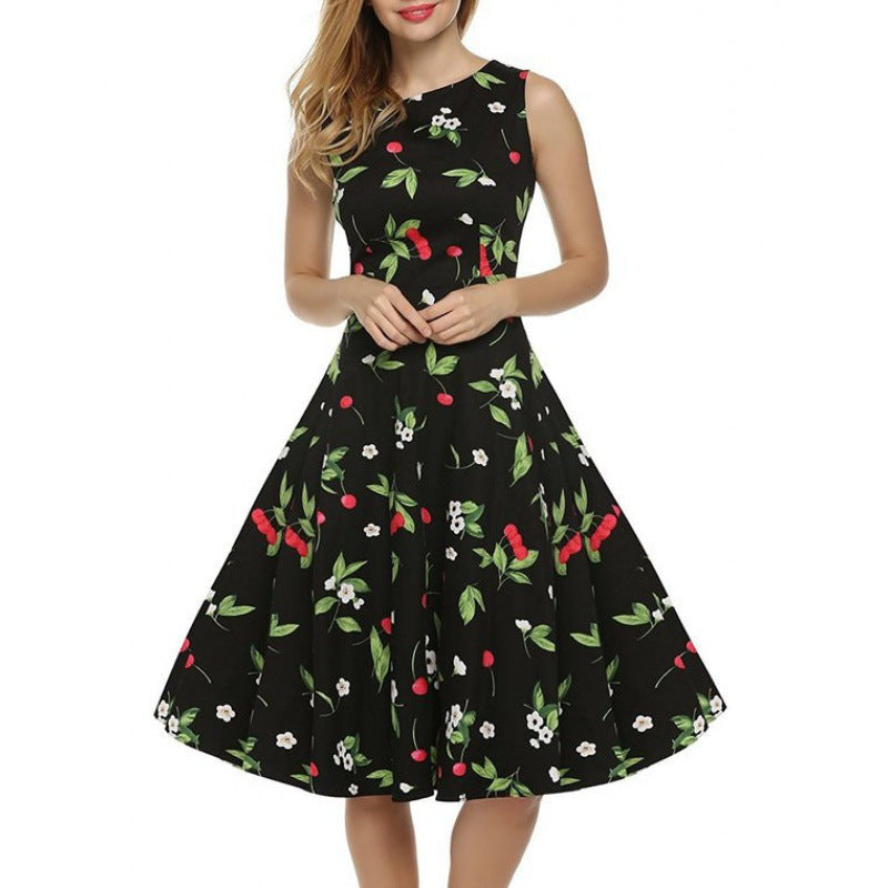 Damen floral bedrucktes A-Linien Kleid Drune