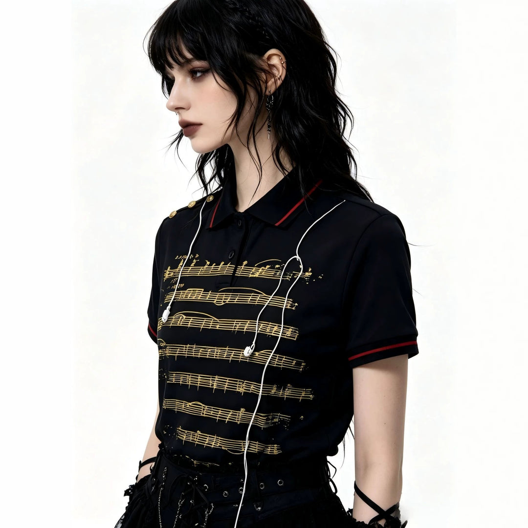 Damen Polo-Shirt mit musikalischem Motiv Drune