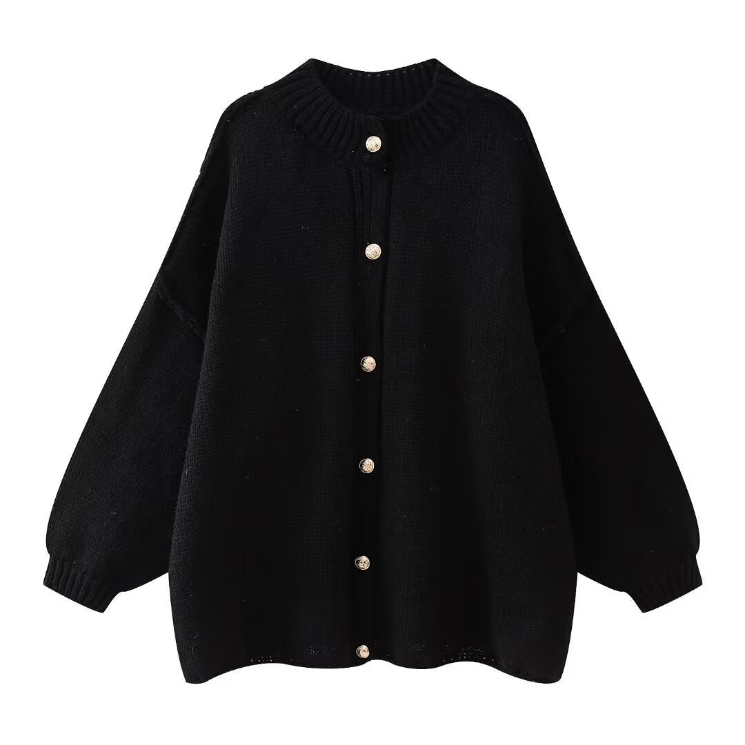 Damen lässige Strickjacke mit Knopfverschluss und oversized Passform Drune