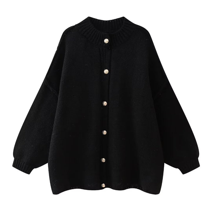 Damen lässige Strickjacke mit Knopfverschluss und oversized Passform Drune
