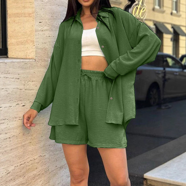 Damen lässiger Overshirt-Set mit elastischem Bund und weit geschnittenen Shorts Drune
