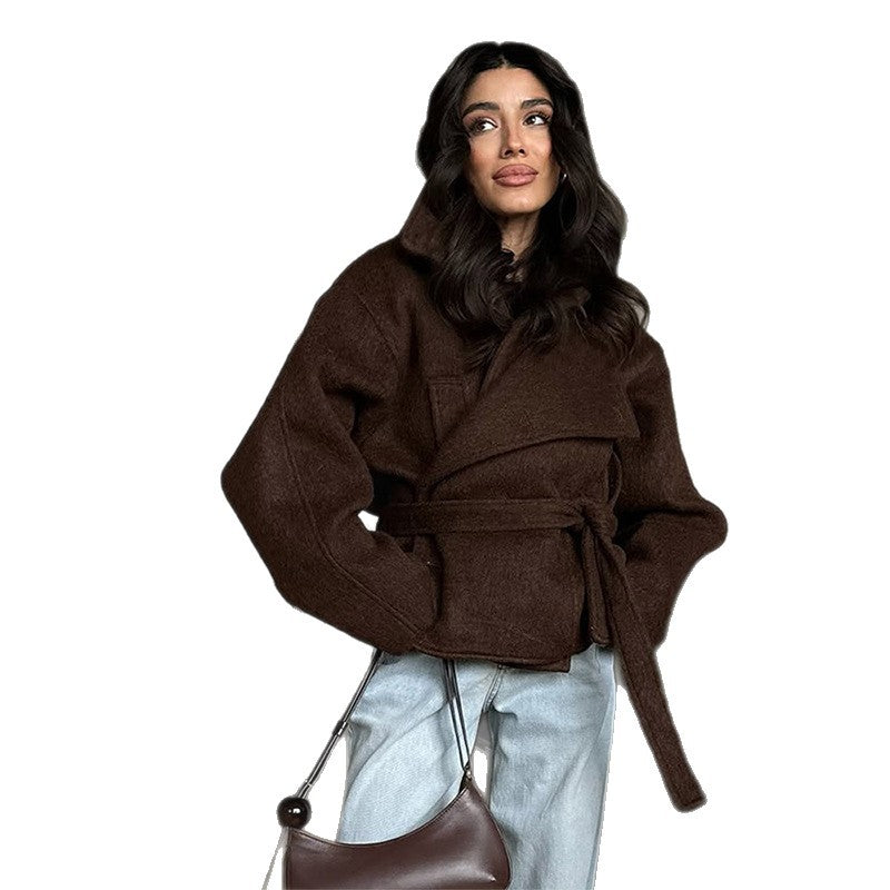 Damen Kuschelige Wolljacke mit weitem Schnitt und Taillengürtel Drune