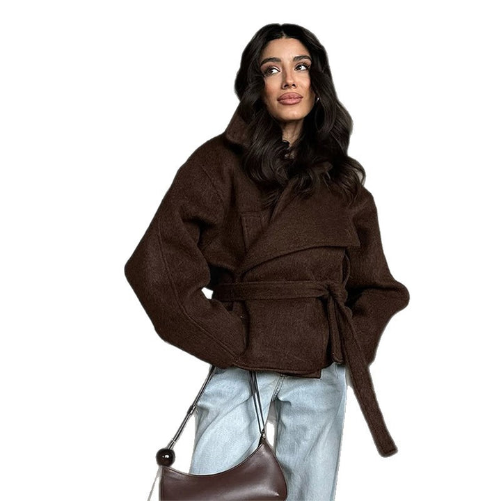 Damen Kuschelige Wolljacke mit weitem Schnitt und Taillengürtel Drune