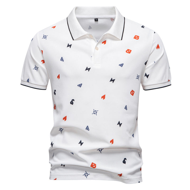 Herren nan legeres kurzärmeliges Piqué-Poloshirt mit geometrischem Allover-Print, Kentkragen und kontrastbesatz Drune