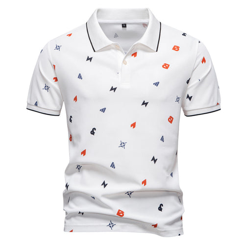 Herren nan legeres kurzärmeliges Piqué-Poloshirt mit geometrischem Allover-Print, Kentkragen und kontrastbesatz Drune