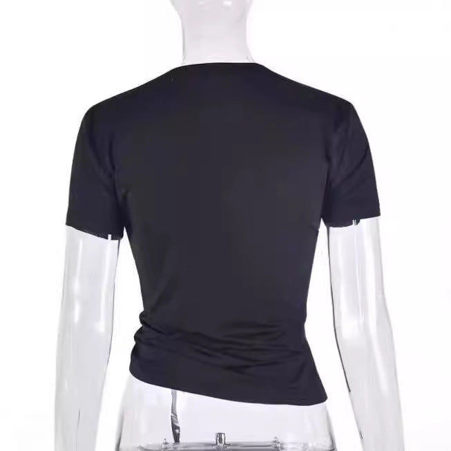 Damen figurbetontes T-Shirt mit Herzausschnitt und Raffung Drune