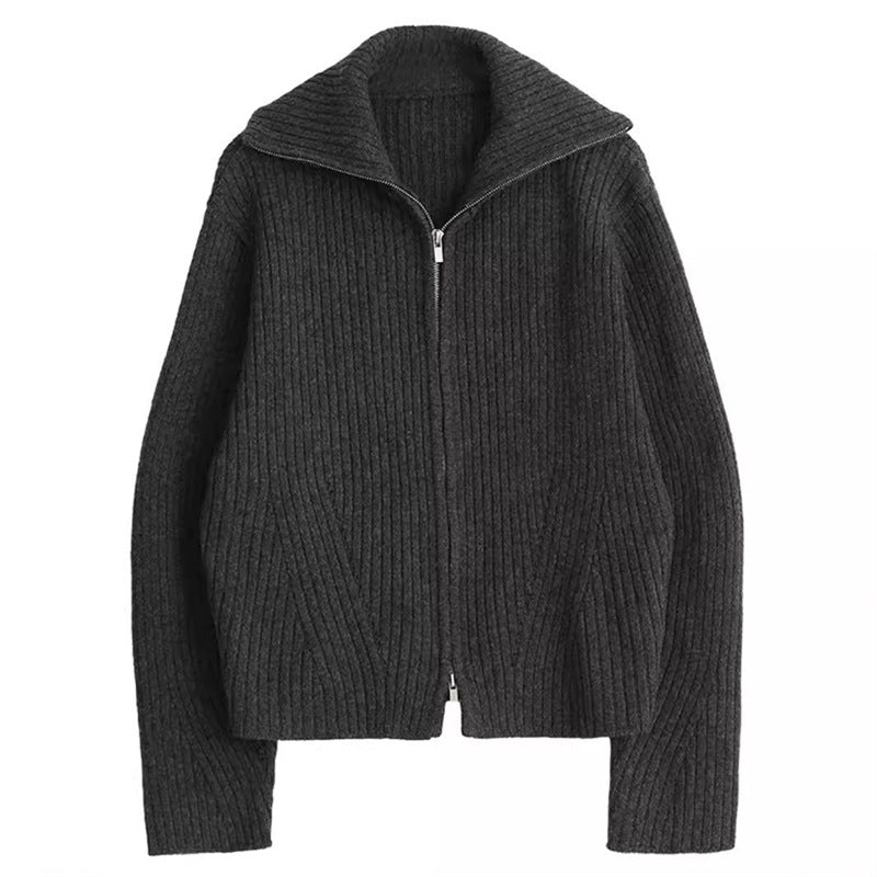Damen Gemütlicher Rippstrick Reißverschluss-Cardigan Drune