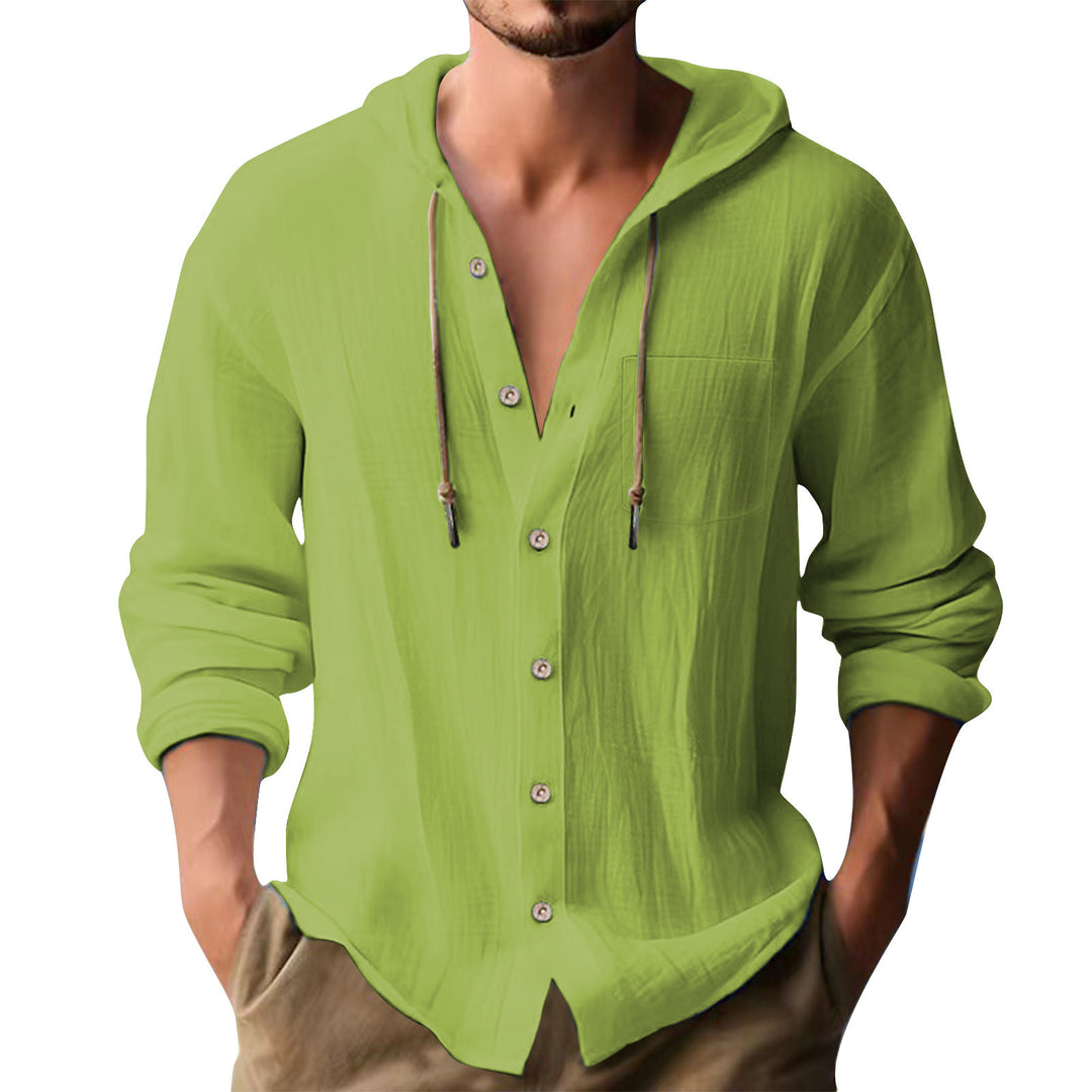 Herren lässiges Kapuzenshirt mit Knopfleiste und praktischen Taschen Drune