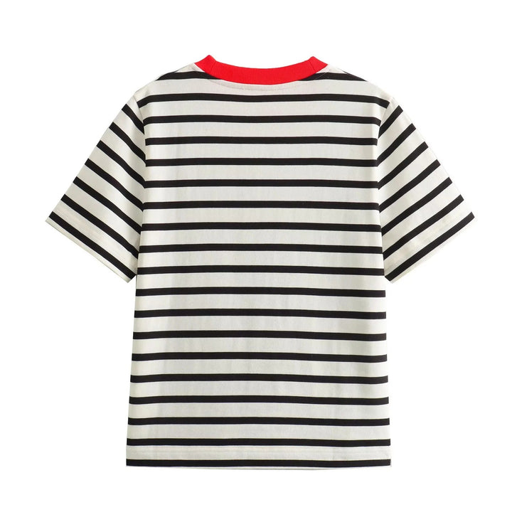 Damen Freizeit T-Shirt mit kontrastierendem Kragen und lässigem Streifenmuster Drune