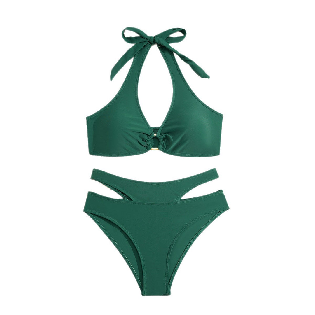 Damen Hoch geschnittenes Bikini-Set mit Knoten-Detail Drune