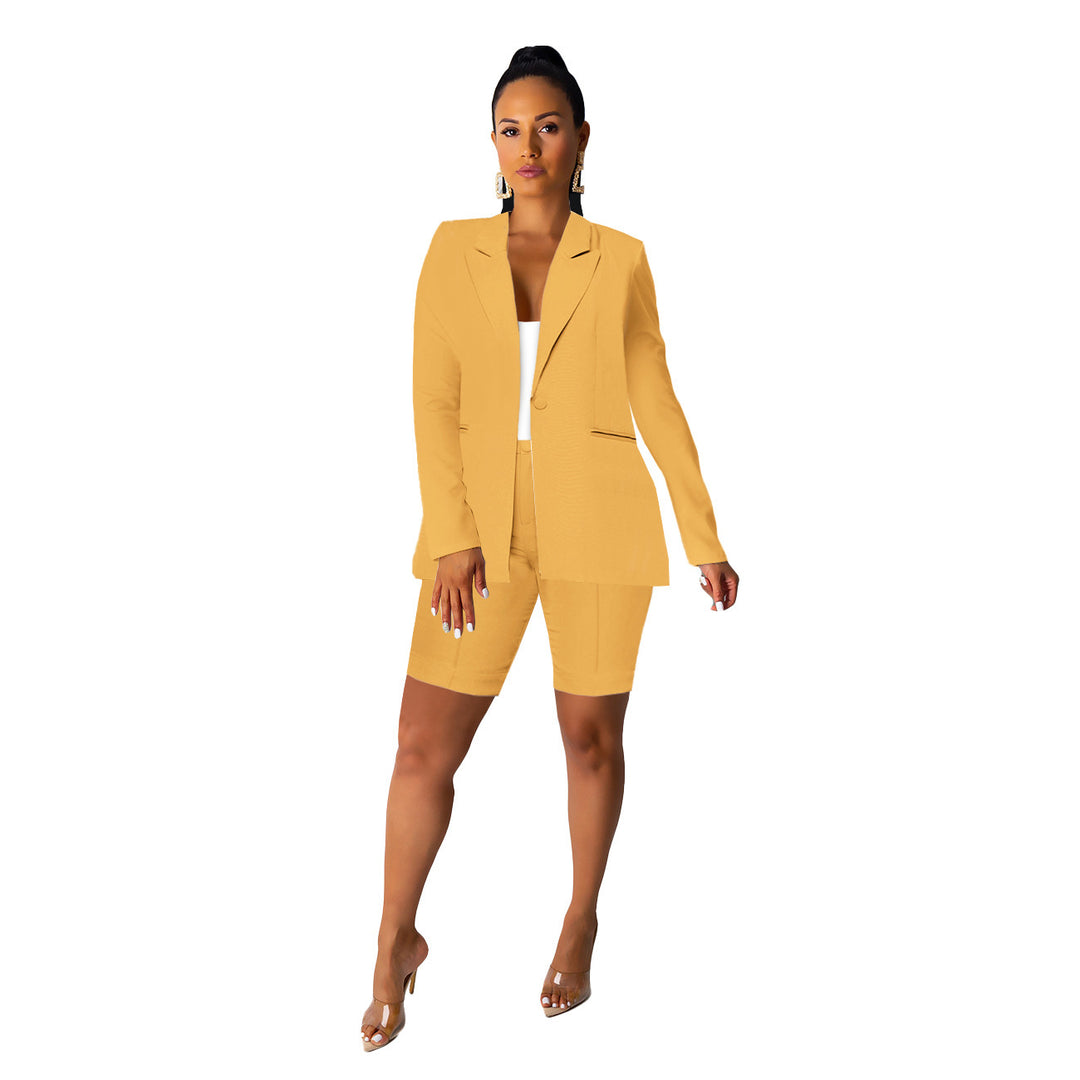 Damen elegantes Blazer-Set mit kurzen Hosen und feinen Details Drune