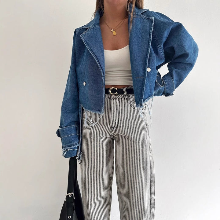 Damen cropped Denimjacke im Vintage-Stil mit fransen und modischen Details Drune