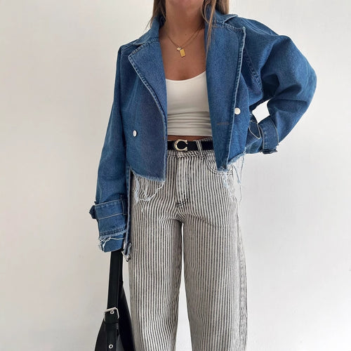 Damen cropped Denimjacke im Vintage-Stil mit fransen und modischen Details Drune