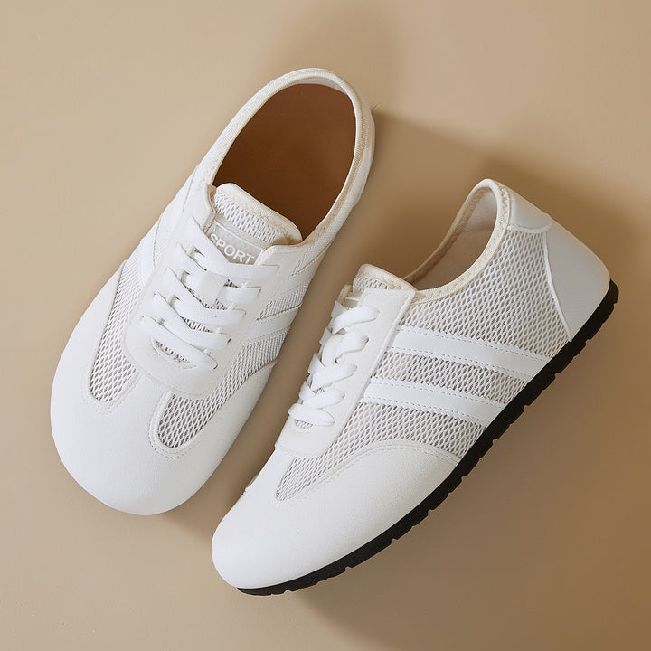 Damen nan retro-sportlicher Low-Top Sneaker mit atmungsaktivem Mesh, Veloursüberzügen und rutschfester Gummilaufsohle Drune