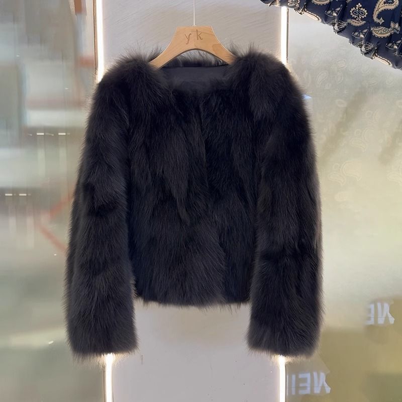 Damen elegante Kunstfelljacke mit kurzem Schnitt Drune