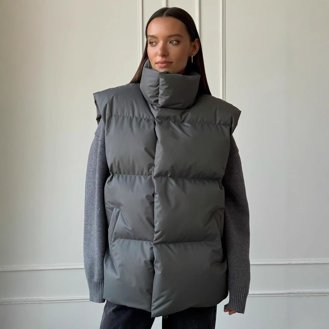 Damen Steppweste mit hohem Kragen und Taschen Drune