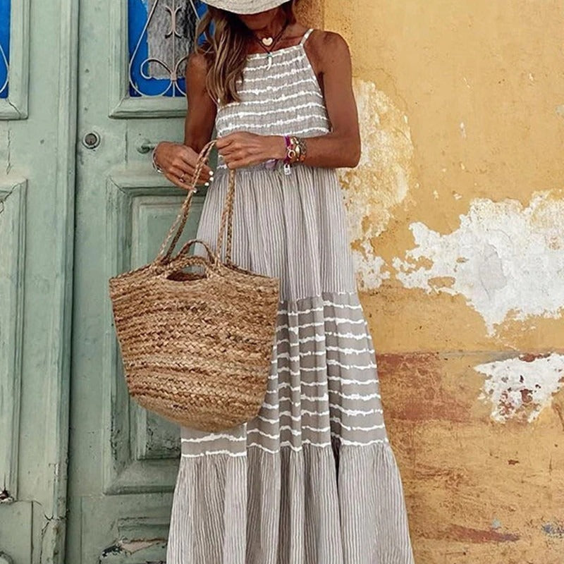 Damen Langes Sommerkleid mit eleganten Streifen von Drune