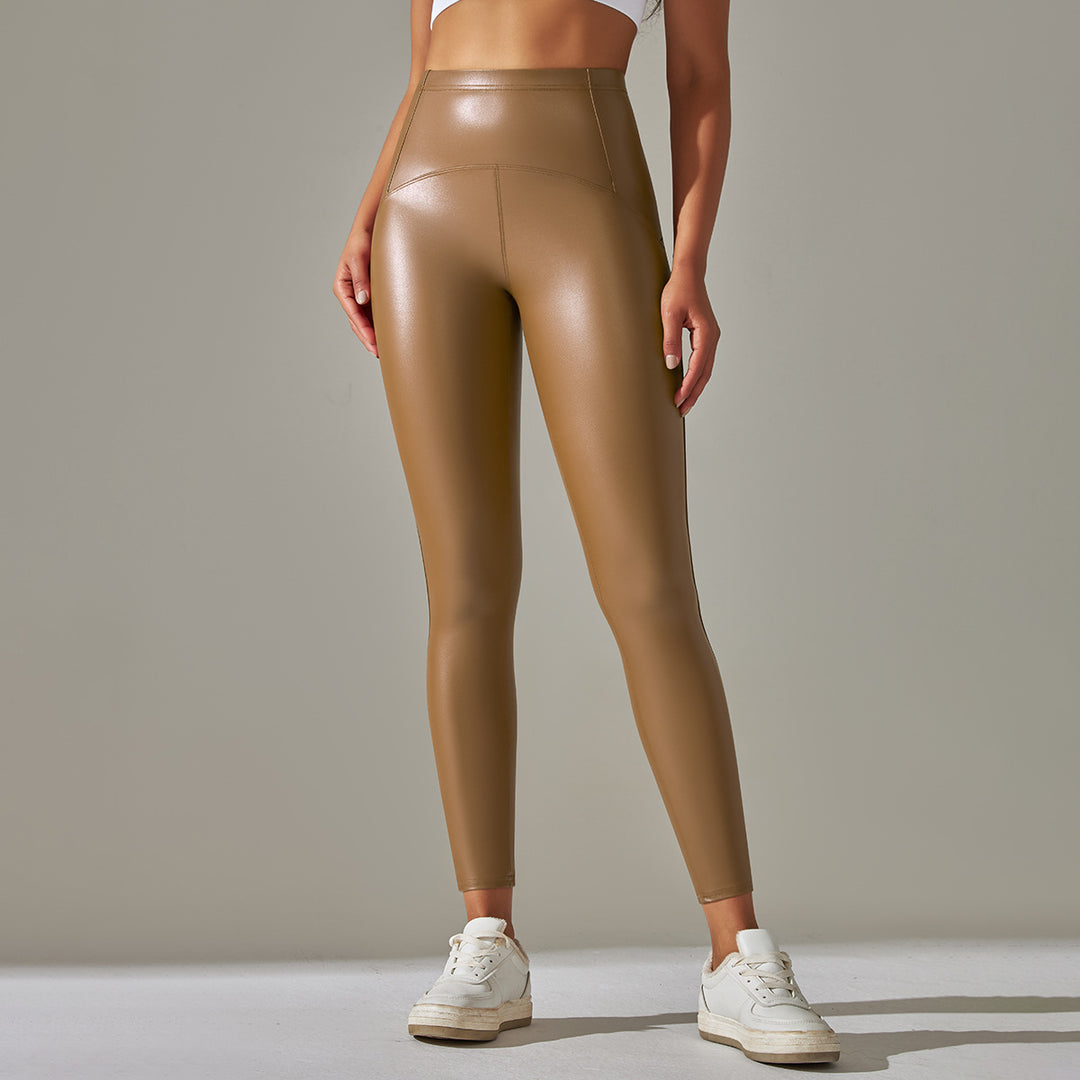 Damen Hochtaillierte, glänzende Fitness-Leggings mit sculptierendem Effekt Drune