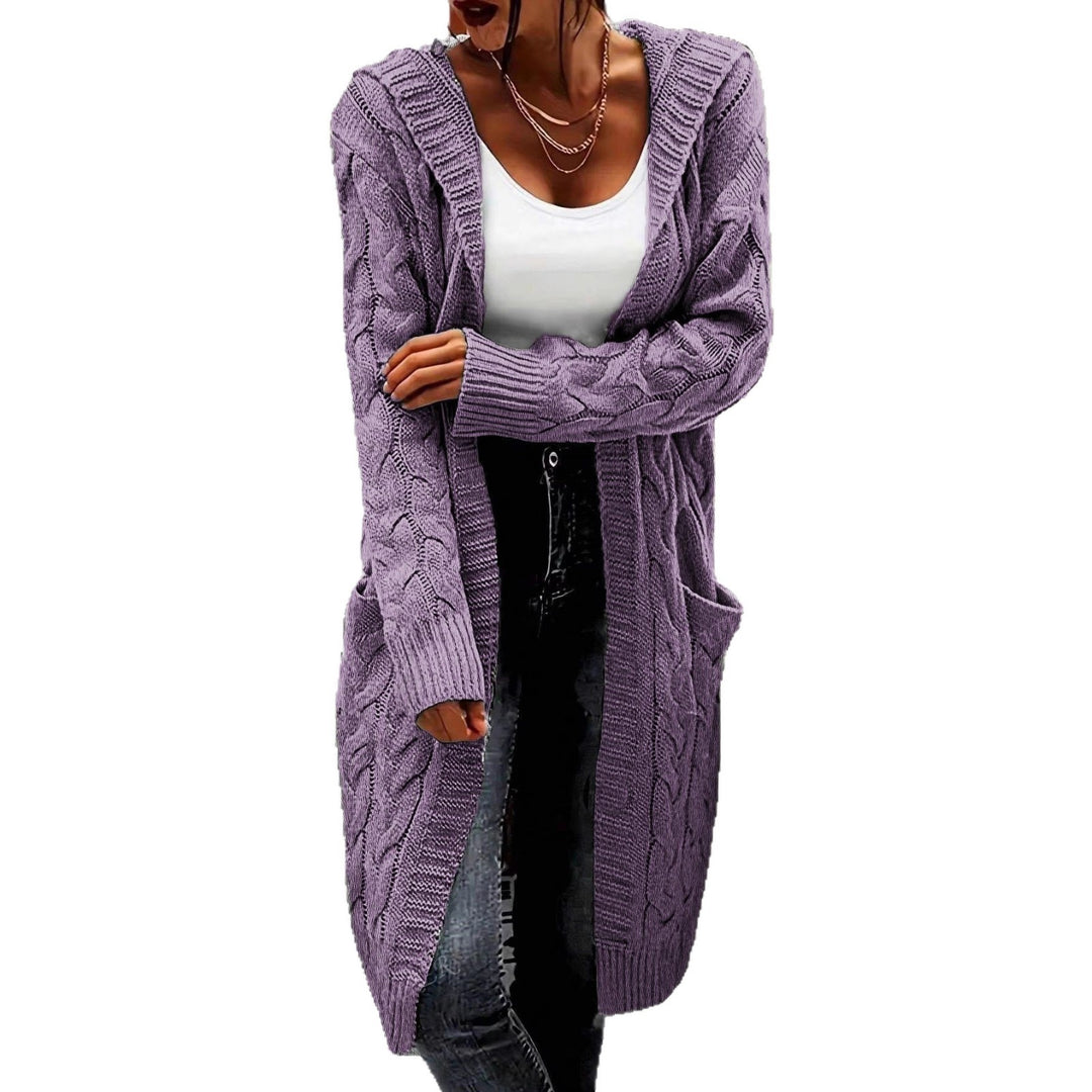 Damen Strickjacke im lässigen Langschnitt mit Zopfmuster und praktischen Taschen Drune
