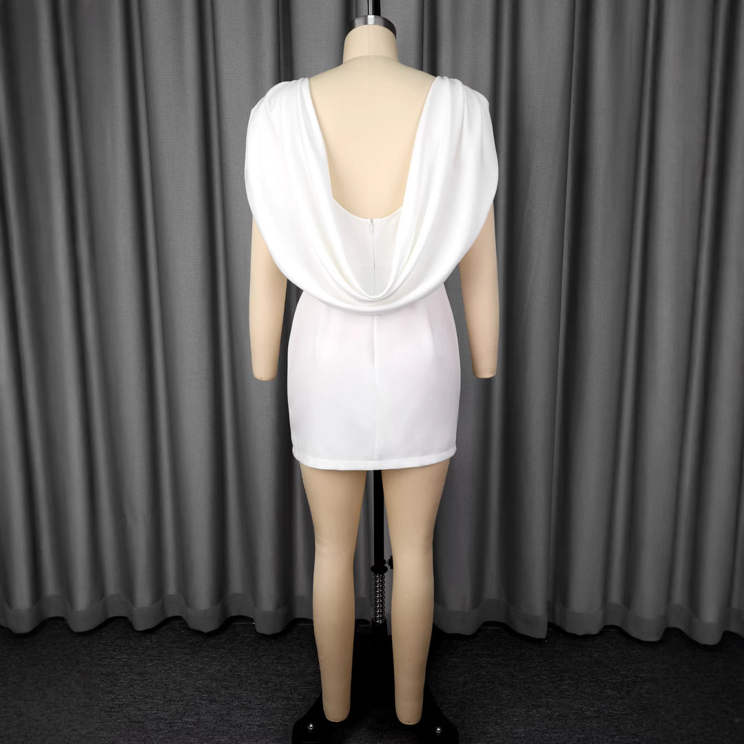 Damen Elegantes Minikleid mit drapiertem Schalkragen Drune