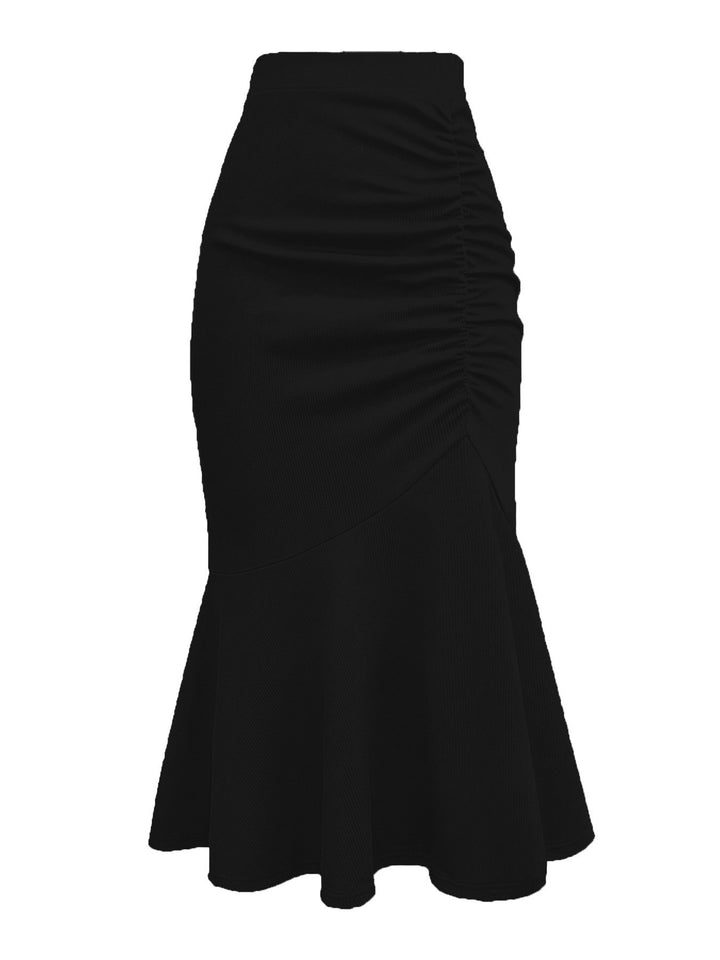 Damen eleganter Midirock mit asymmetrischem Schnitt und Raffung Drune