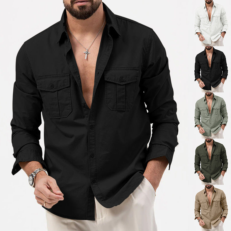 Herren nan Zweiten Brusttaschen-Hemd aus Baumwollmix mit Kentkragen und kastigem Casual-Schnitt Drune