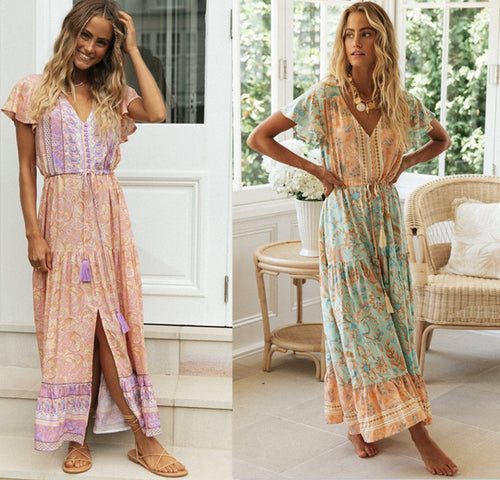 Damen luftiges Sommerkleid mit verspielten Volant-Ärmeln und elastischem Taillenzug Drune