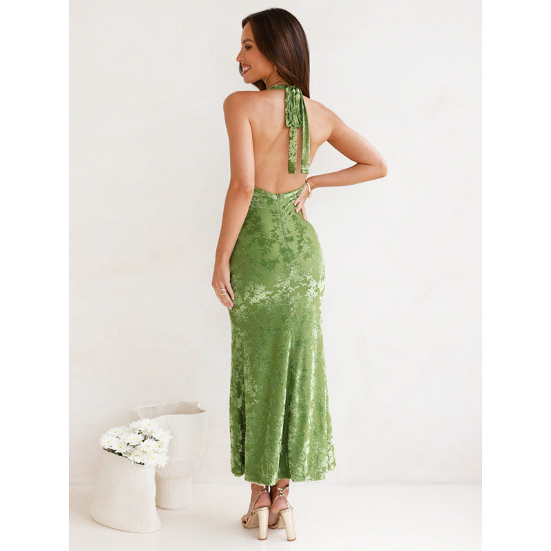 Damen elegantes Maxikleid mit tiefem V-Ausschnitt und transparentem Design Drune