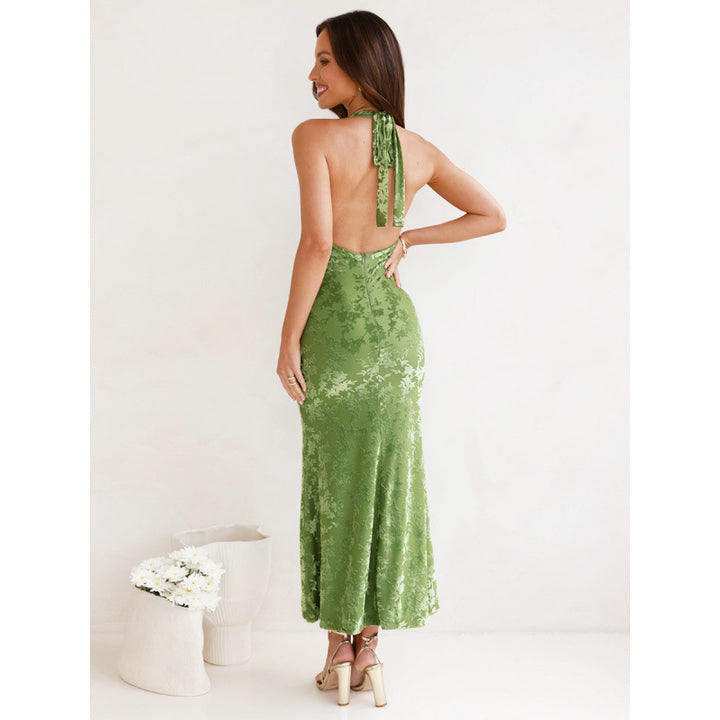 Damen elegantes Maxikleid mit tiefem V-Ausschnitt und transparentem Design Drune