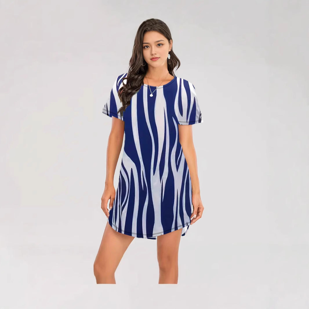 Damen Kurzarm Kleid mit auffälligem Streifenmuster und bequemem Schnitt Drune
