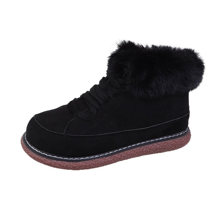 Damen  gefütterte Schnür-Boots mit Kunstfellkragen und rutschfester Plateau-Sohle Drune