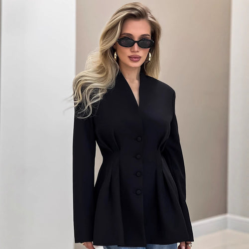Damen elegante Jacke mit tailliertem Schnitt und Knopfdetails Drune