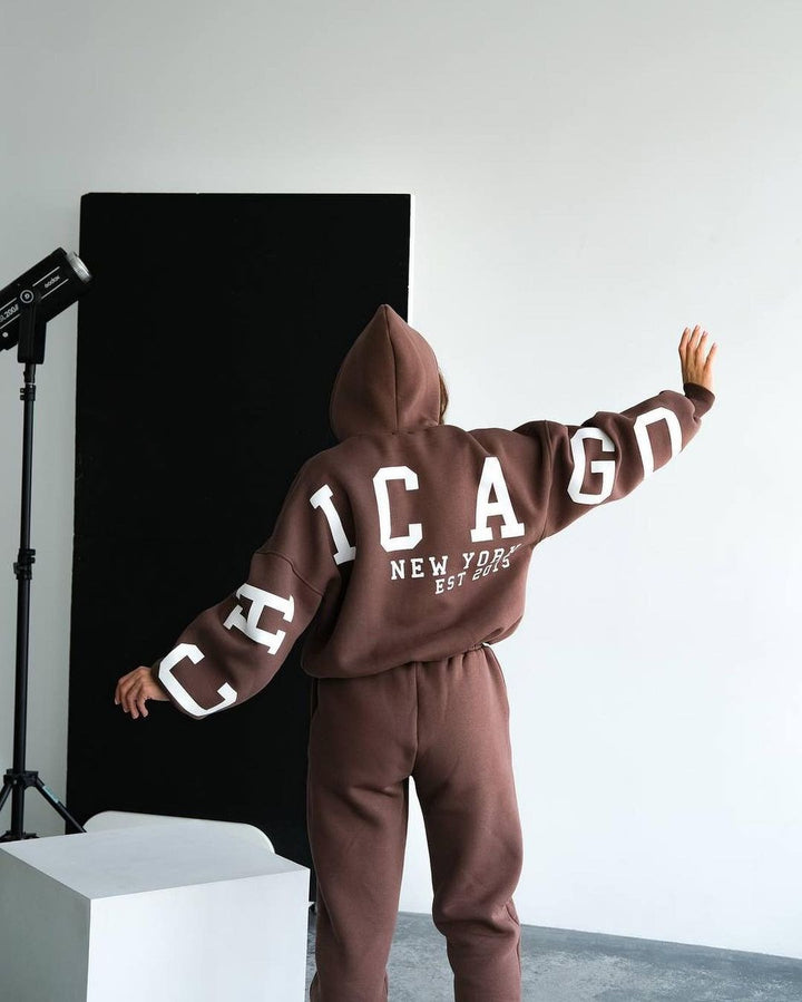 Damen Oversized Freizeitanzug mit Kapuze und elastischen Bündchen Drune