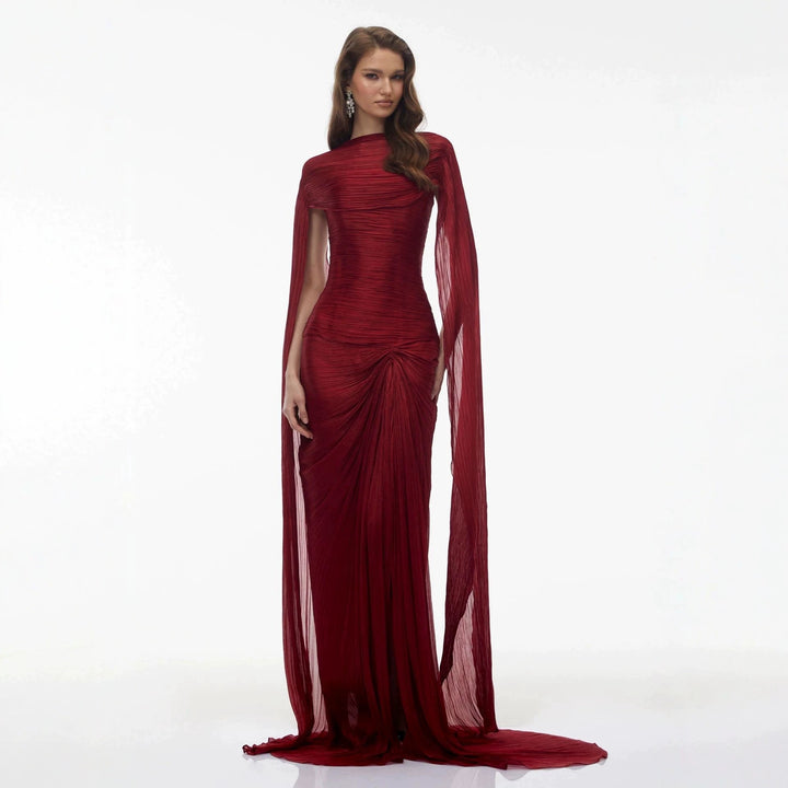 Damen Elegantes Maxikleid mit schulterfreier Silhouette und drapierter Cape-Optik Drune
