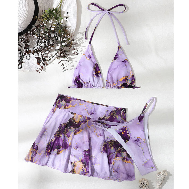 Damen Bikini-Set mit floralem Wickelrock und verstellbaren Trägern Drune