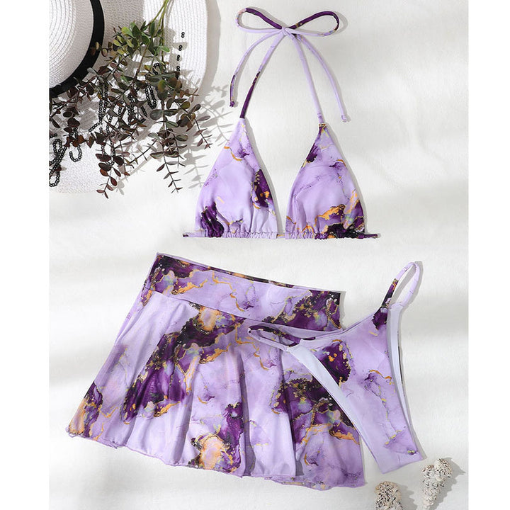 Damen Bikini-Set mit floralem Wickelrock und verstellbaren Trägern Drune