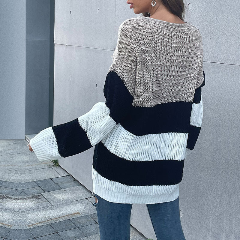Damen modischer Oversized-Pullover mit gestreiftem Design und weitem Schnitt Drune