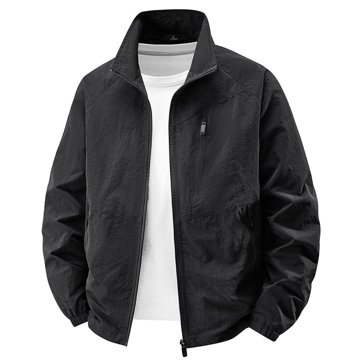 Herren  leichte Ripstop Reißverschluss-Front Stehkragen Reise Utility Jacke Drune